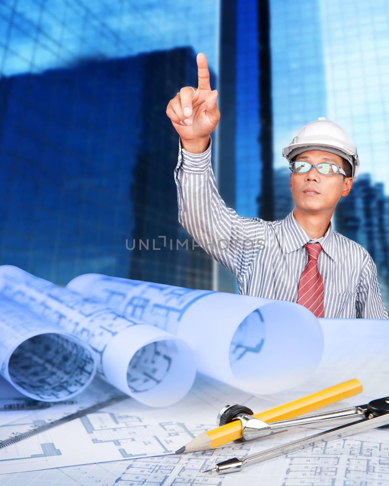 engineer working on construction theme background by khunaspix
