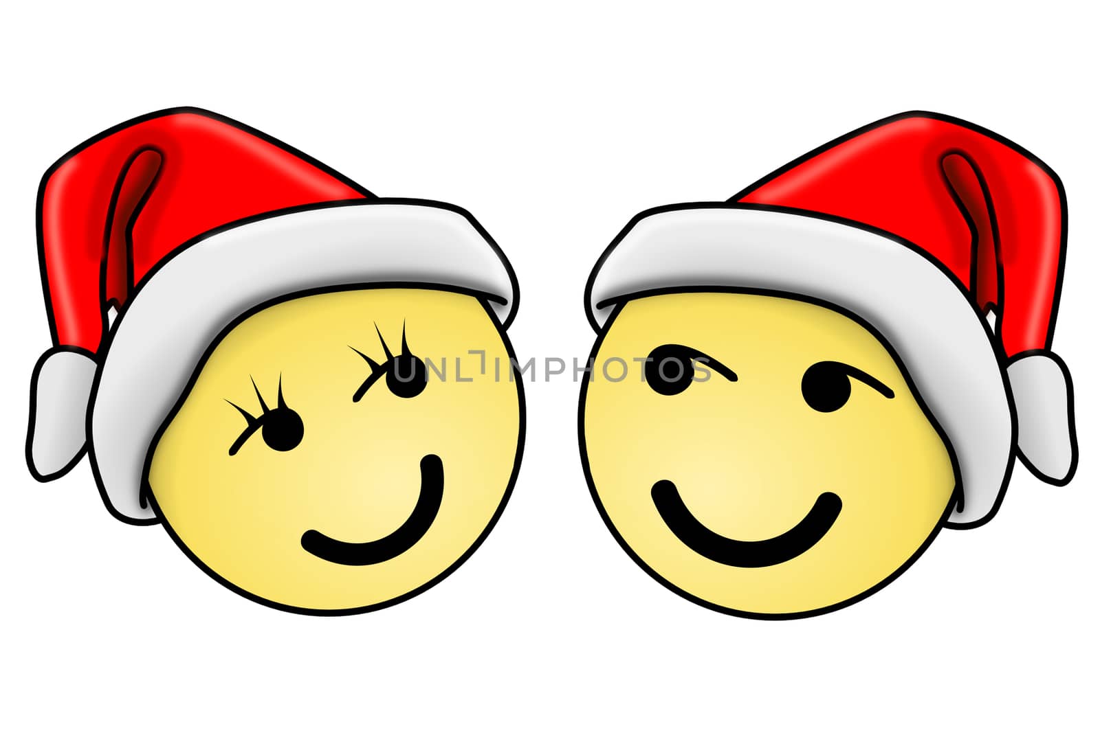 Two smileys with christmas hat or santa hat, man and woman