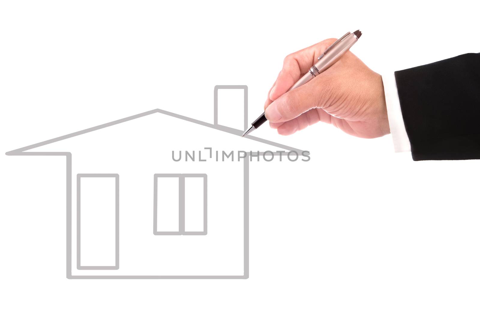 hand of business man writing home out line for multipurpose