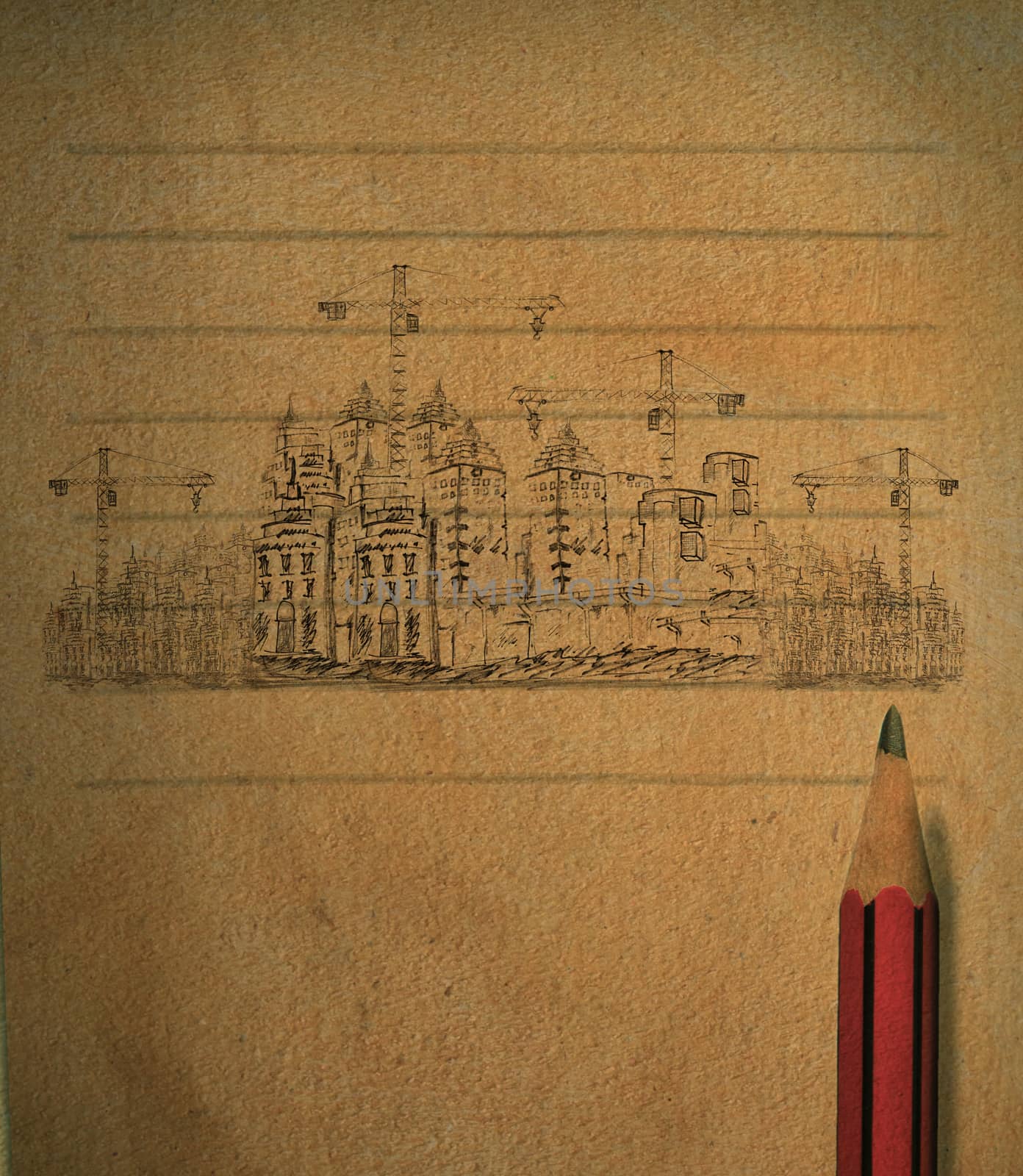 sketching idea for building construction on note book for construction business theme