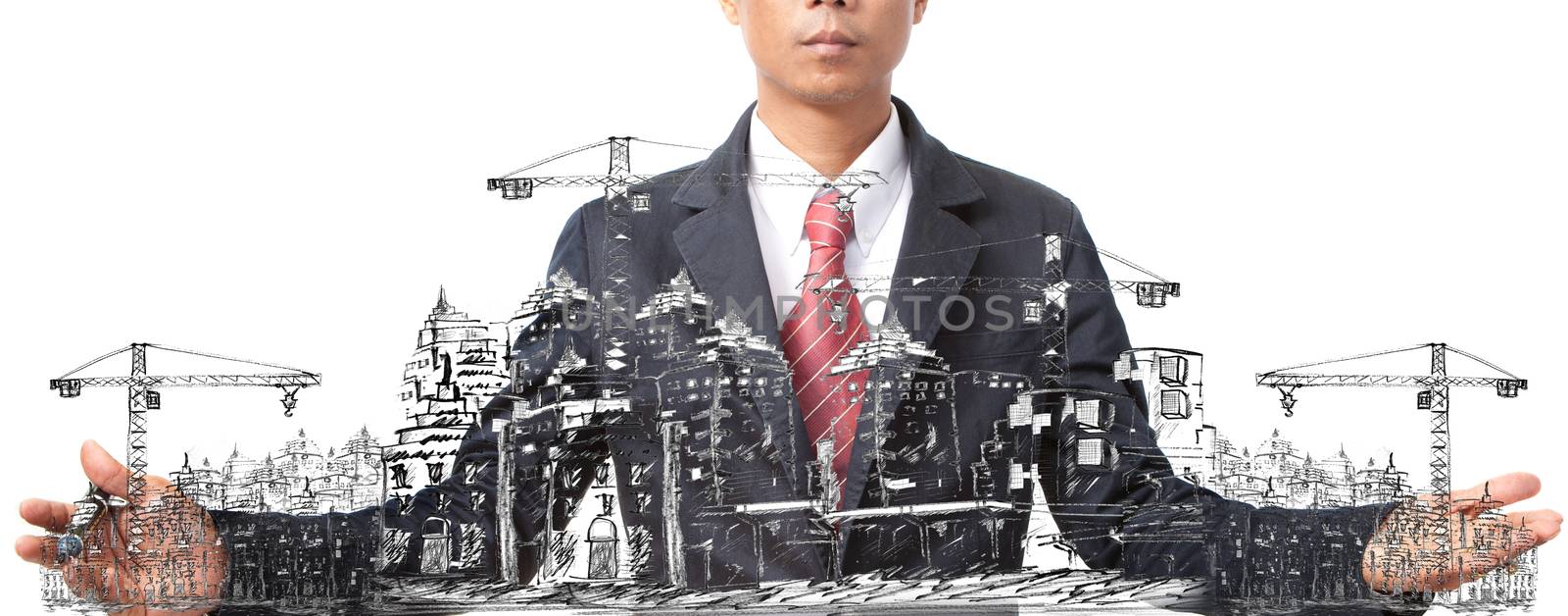sketching of building construction on white background