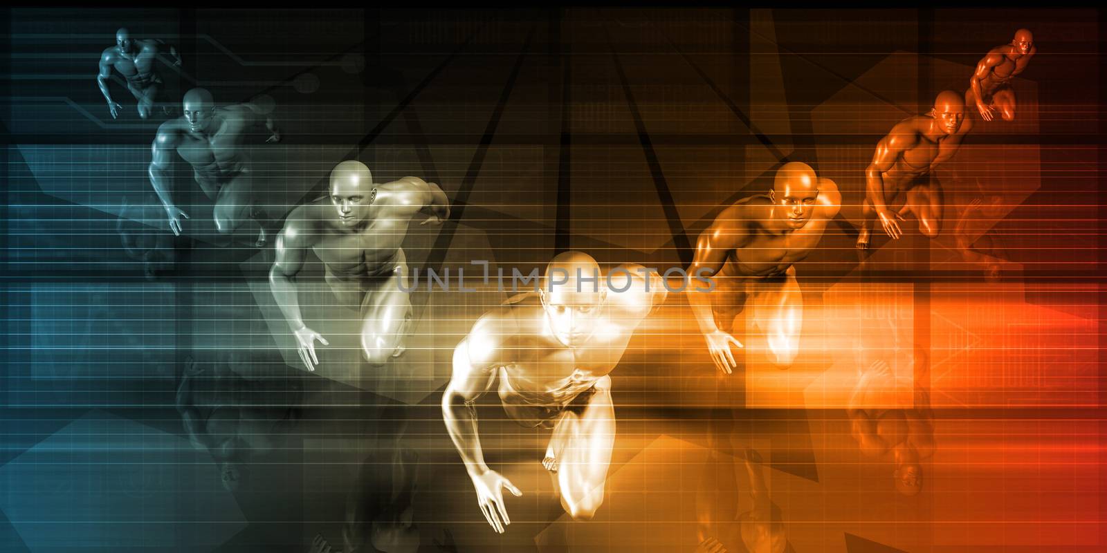 Futuristic Race Concept with Technology Background as Art