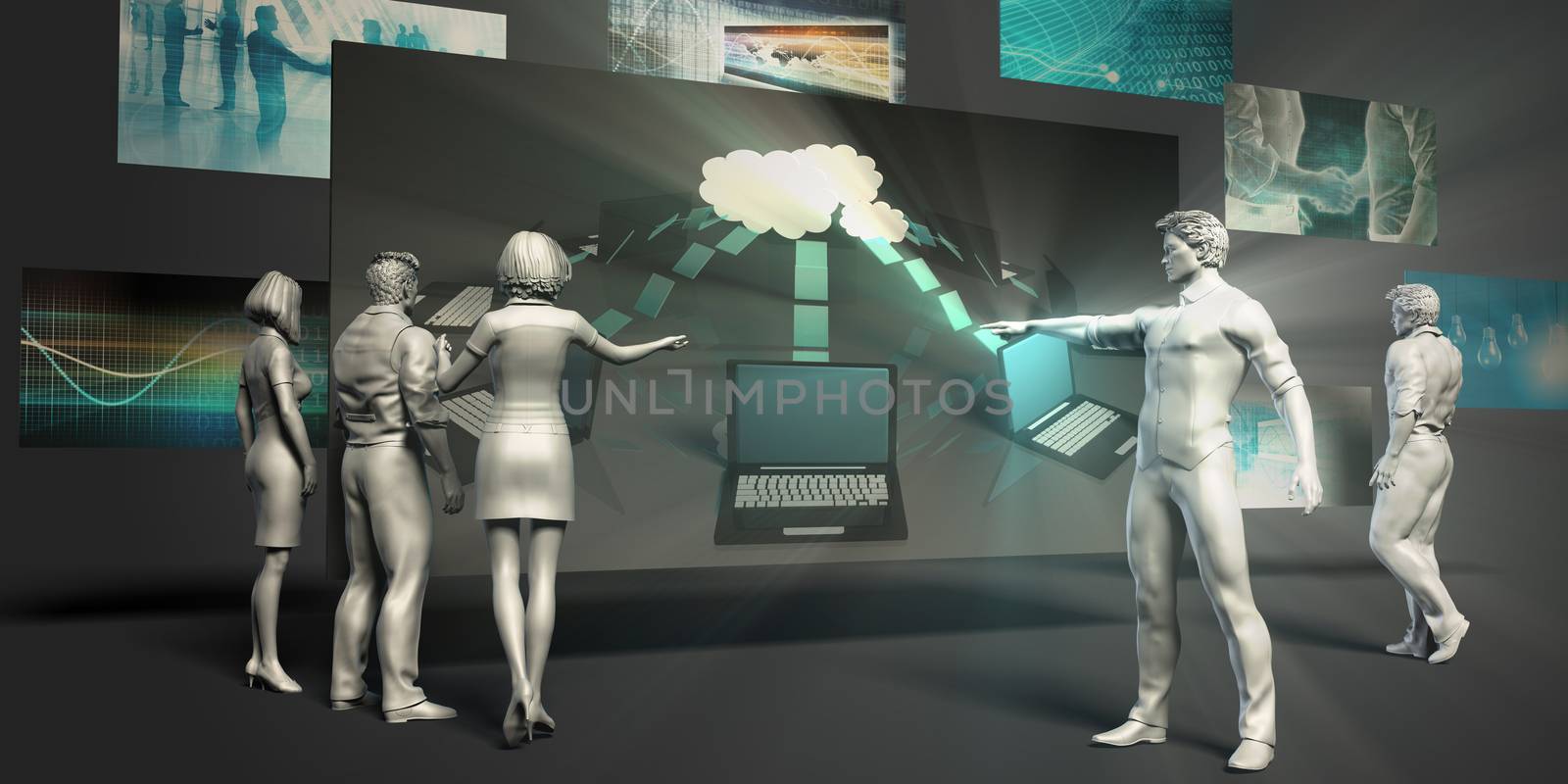 Cloud Solutions Concept with Virtual Presentation Background