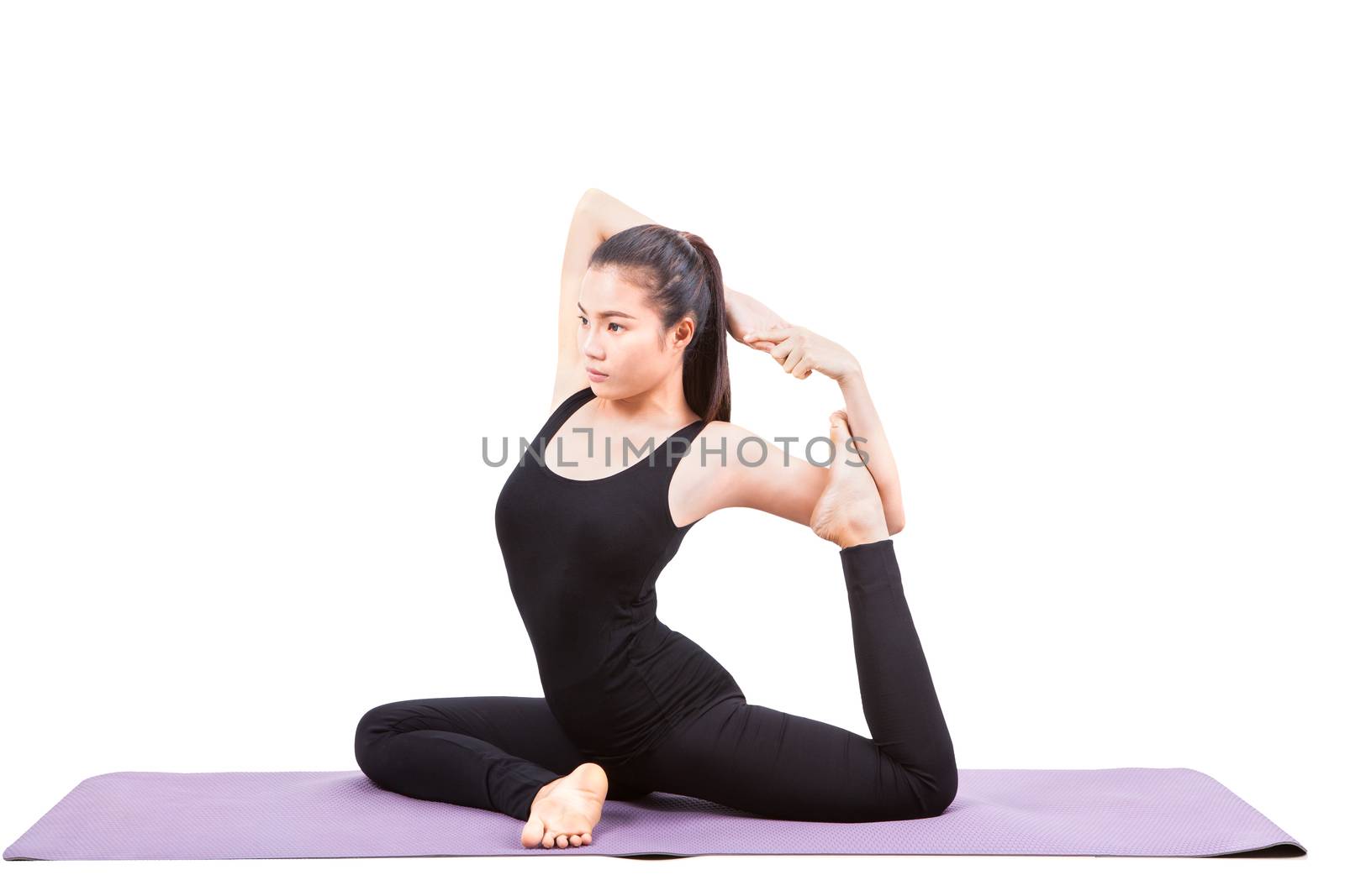 asian woman health care yoga posting isolated white background