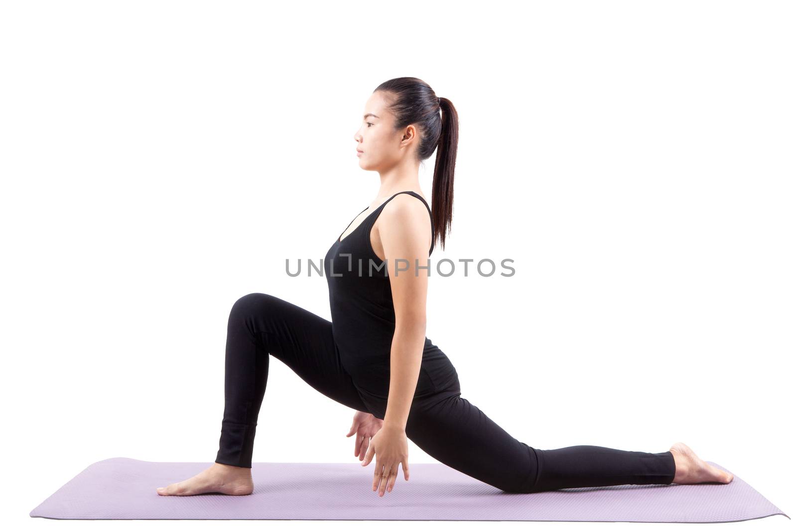 asian woman health care yoga posting isolated white background by khunaspix