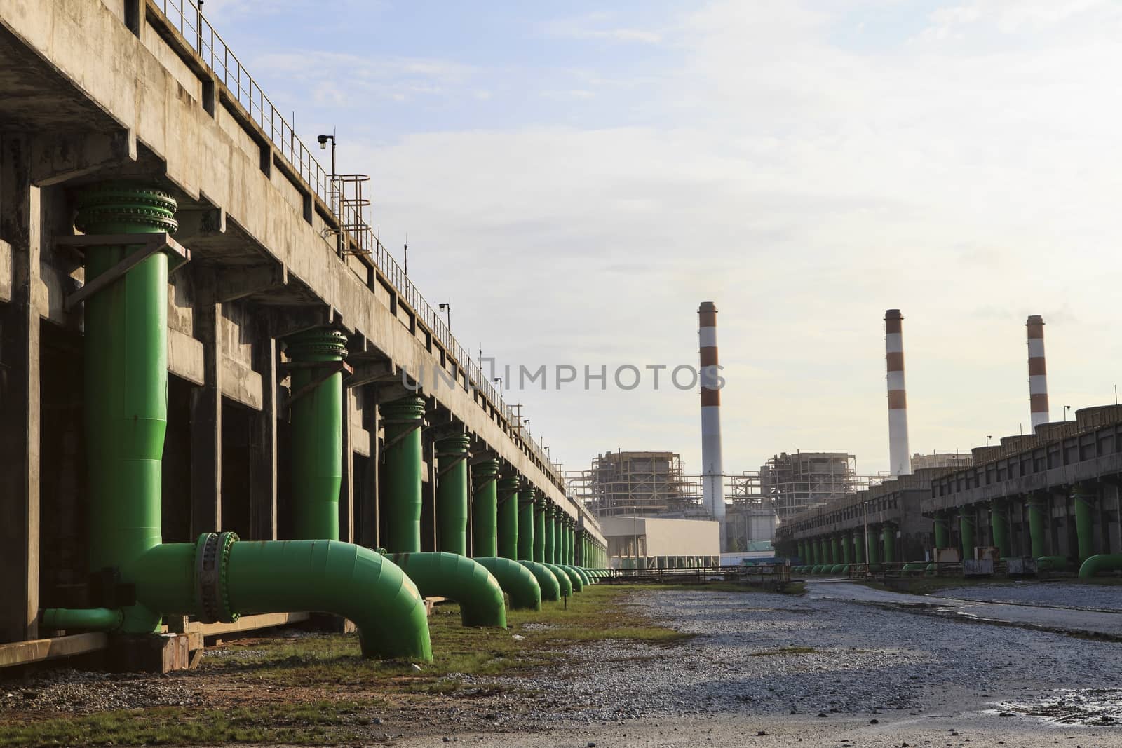 scene of Thermal Power Plant and cool down water building 