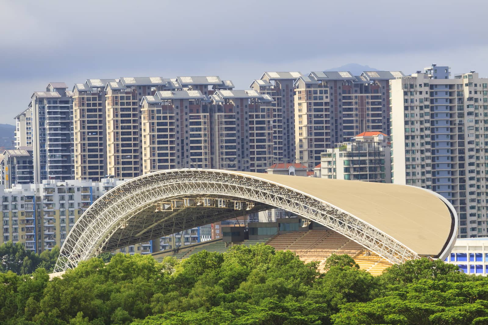 close up residence building and sport stadium in Zhuhai City Guangdong China
