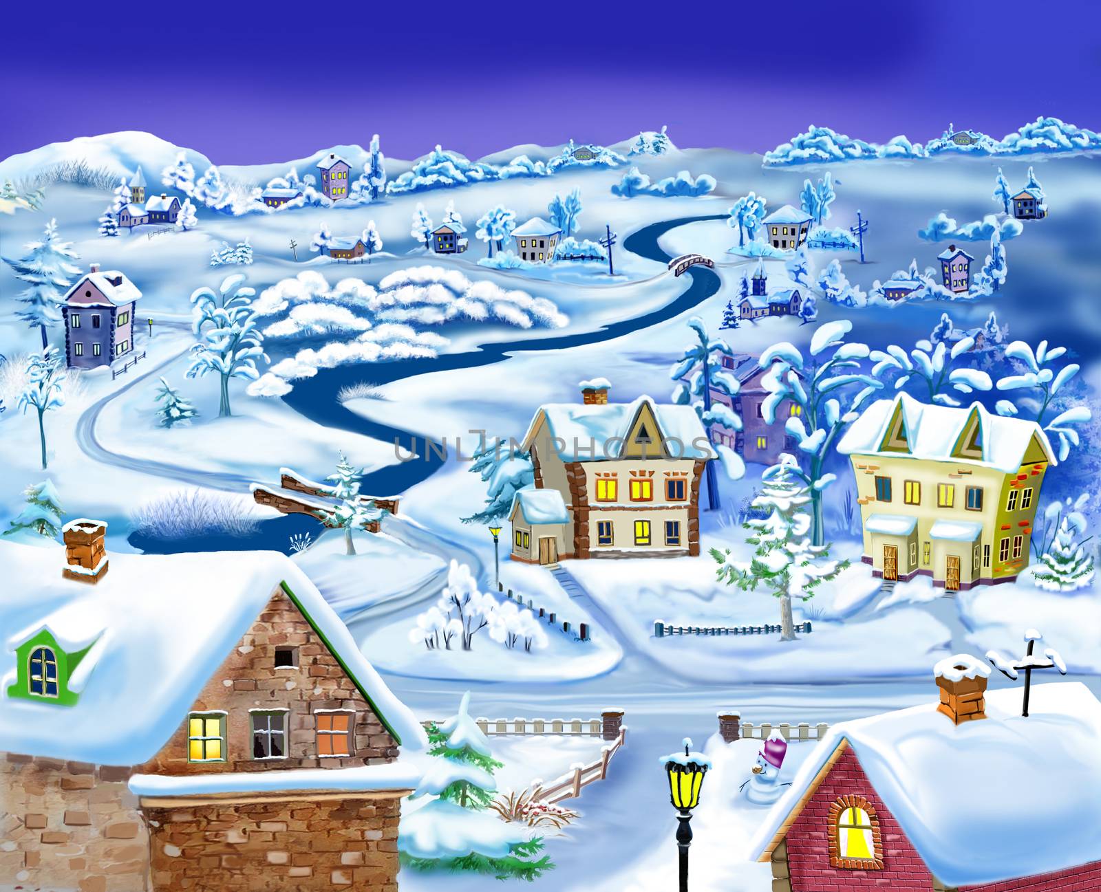 Winter Night in the Suburbs before Christmas by Multipedia