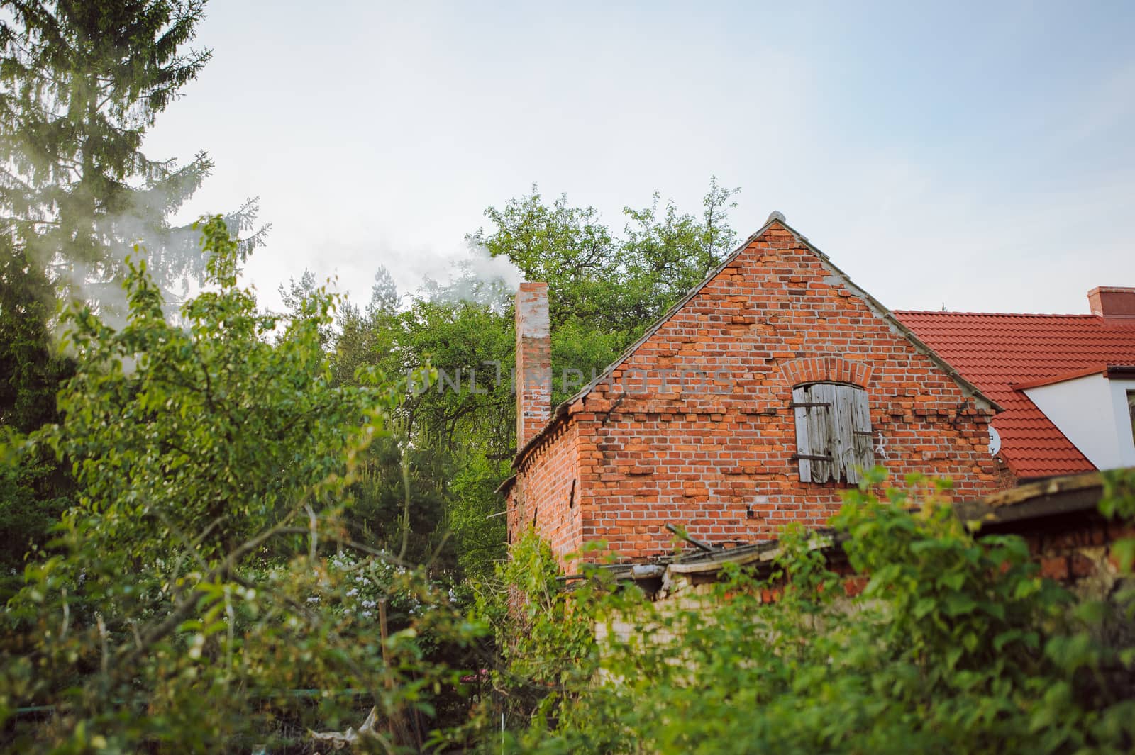 Old brick cottage in a small town.