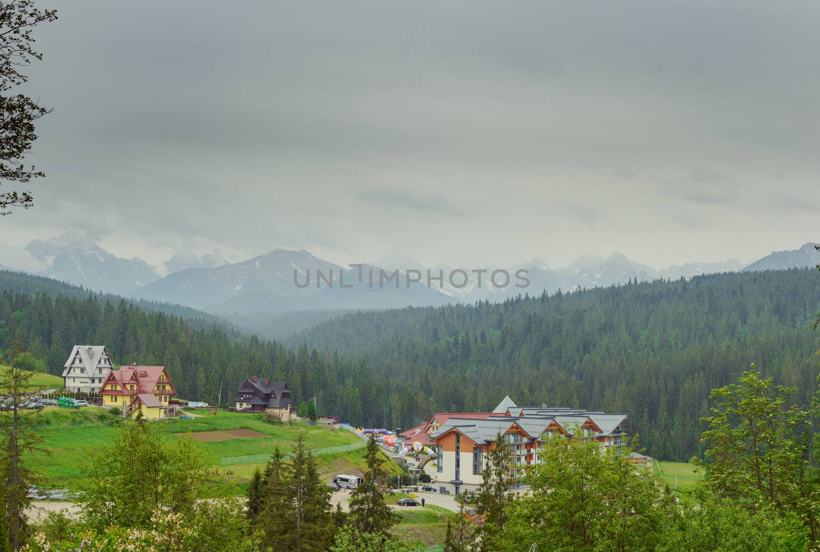 Beautiful landscape of mounatin with light fog in Tatra mountain, Poland.