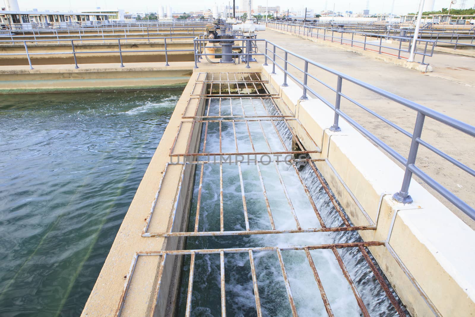 pure and clean water flowing in waterworks industry estate 