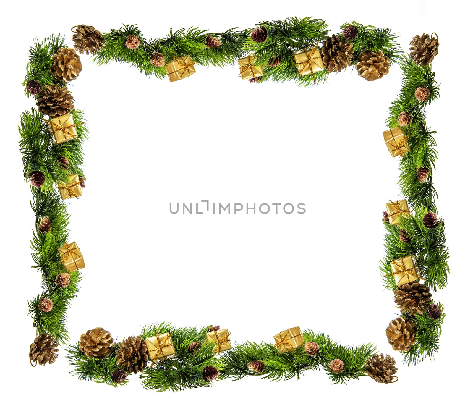 Christmas composition of tree branches and gifts