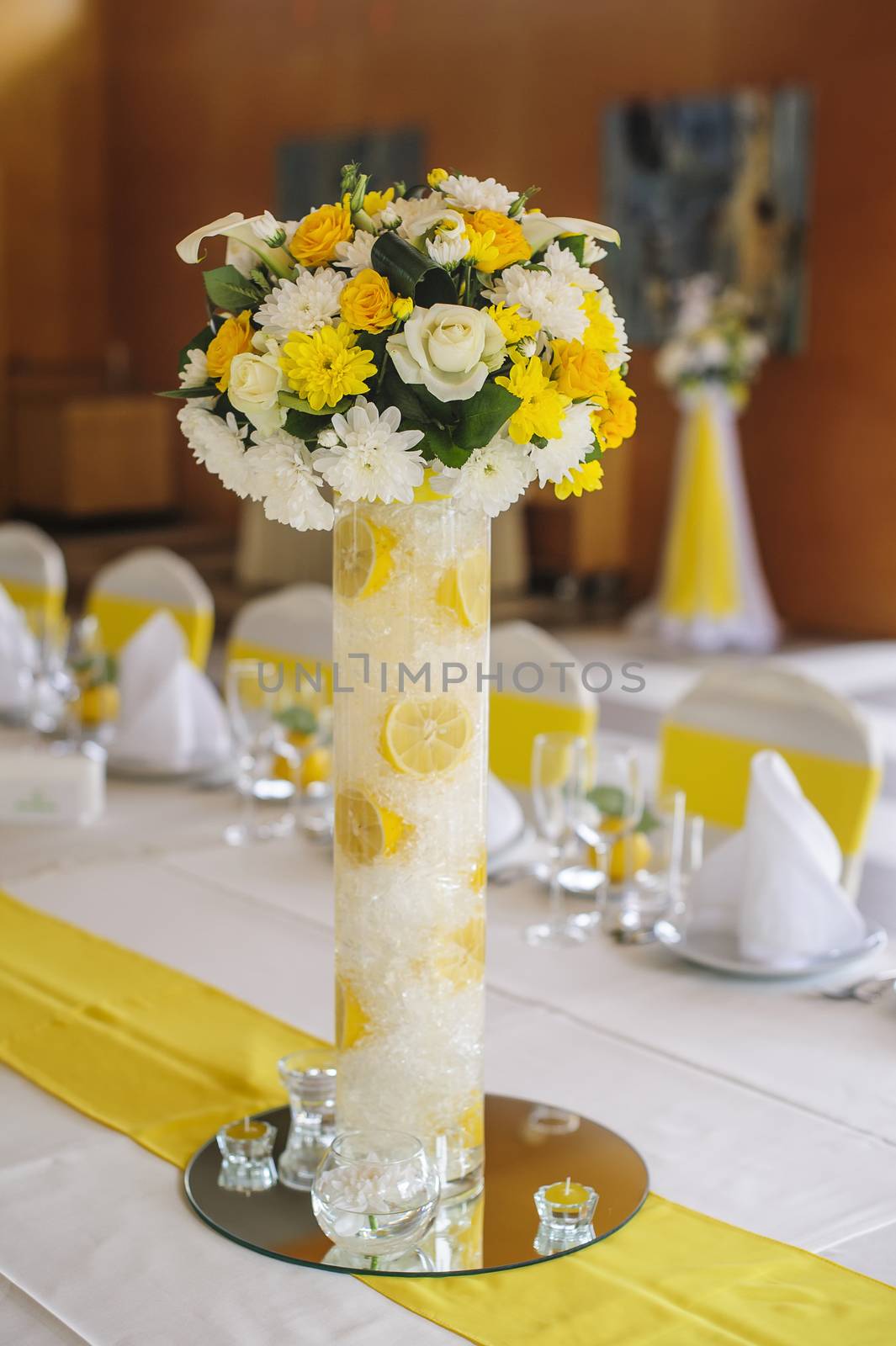 Beautiful flowers on table in wedding day 