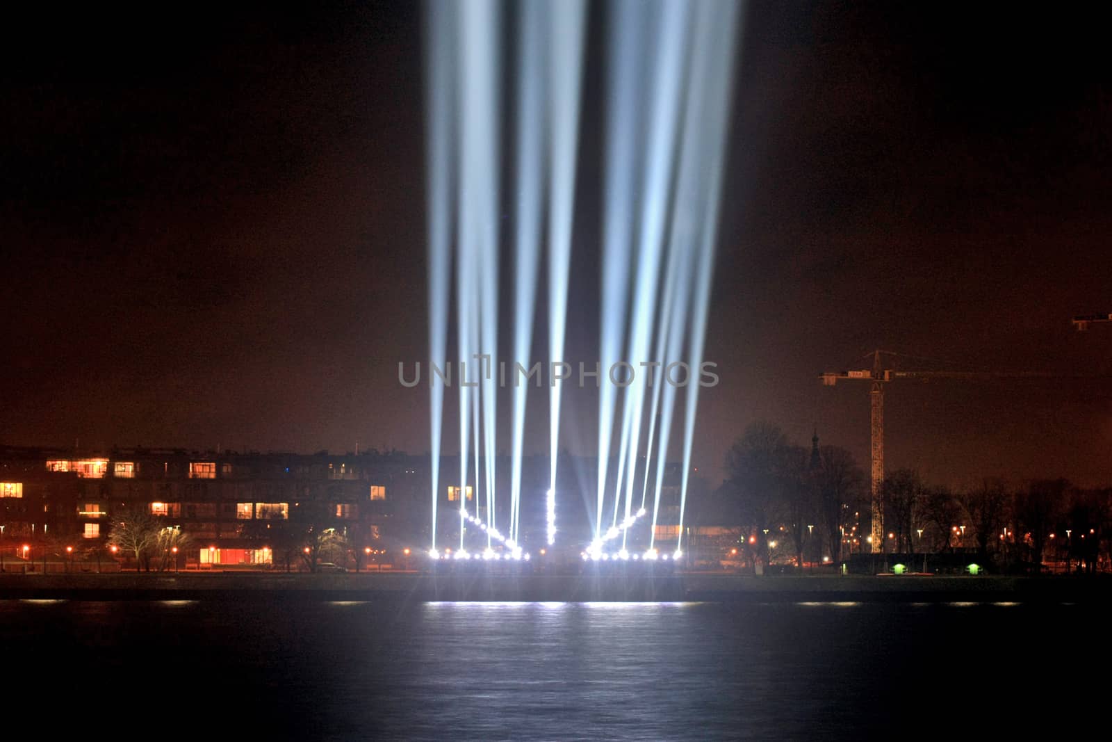 light beams on the city promenade