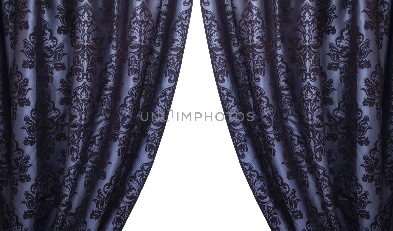 Open vintage dark blue curtains