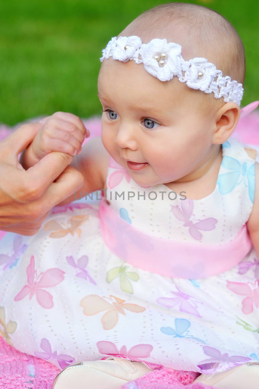 child, happiness and people concept - adorable baby girl by timonko