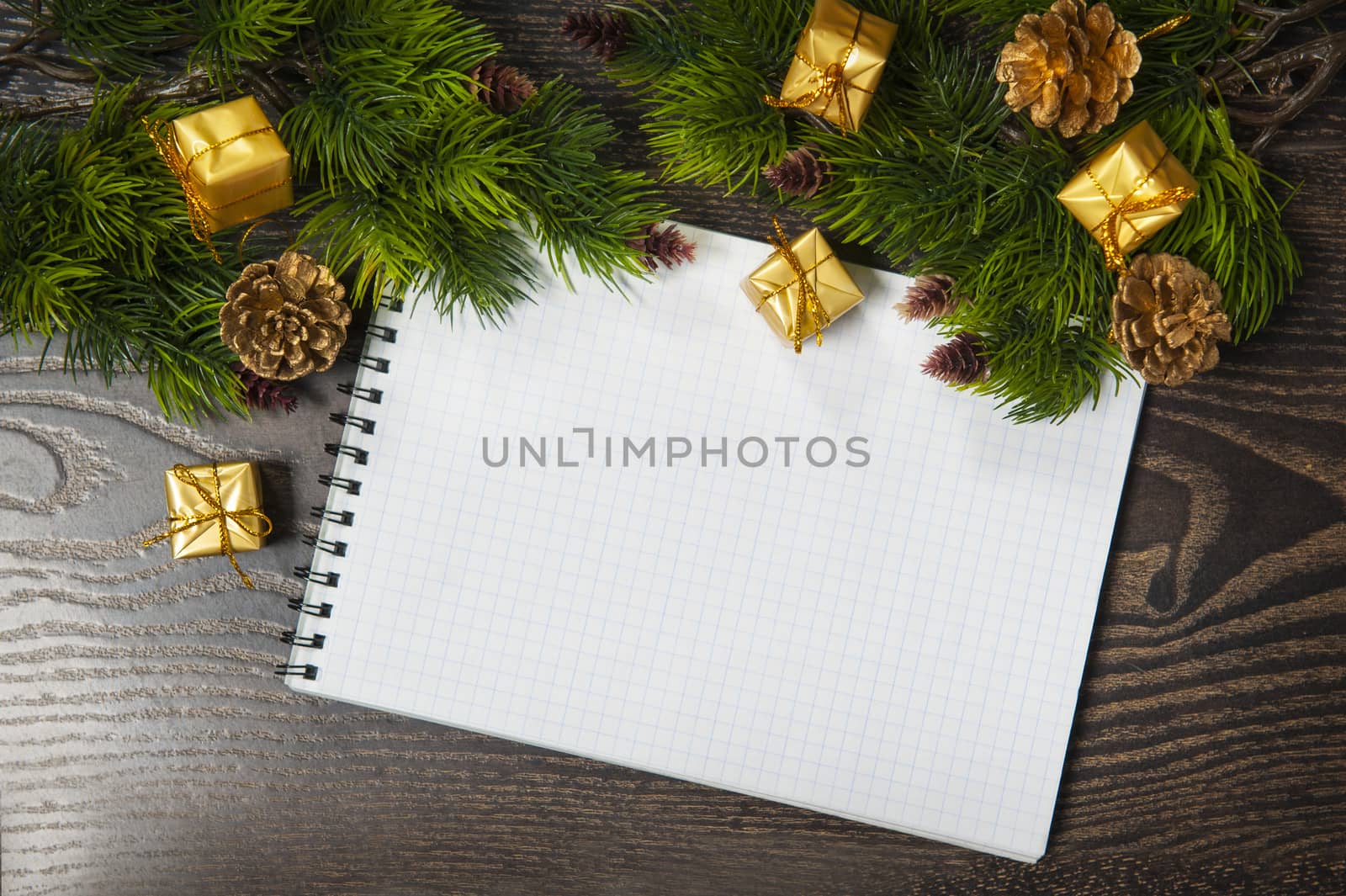 Vintage christmas background with blank white card and copyspace 