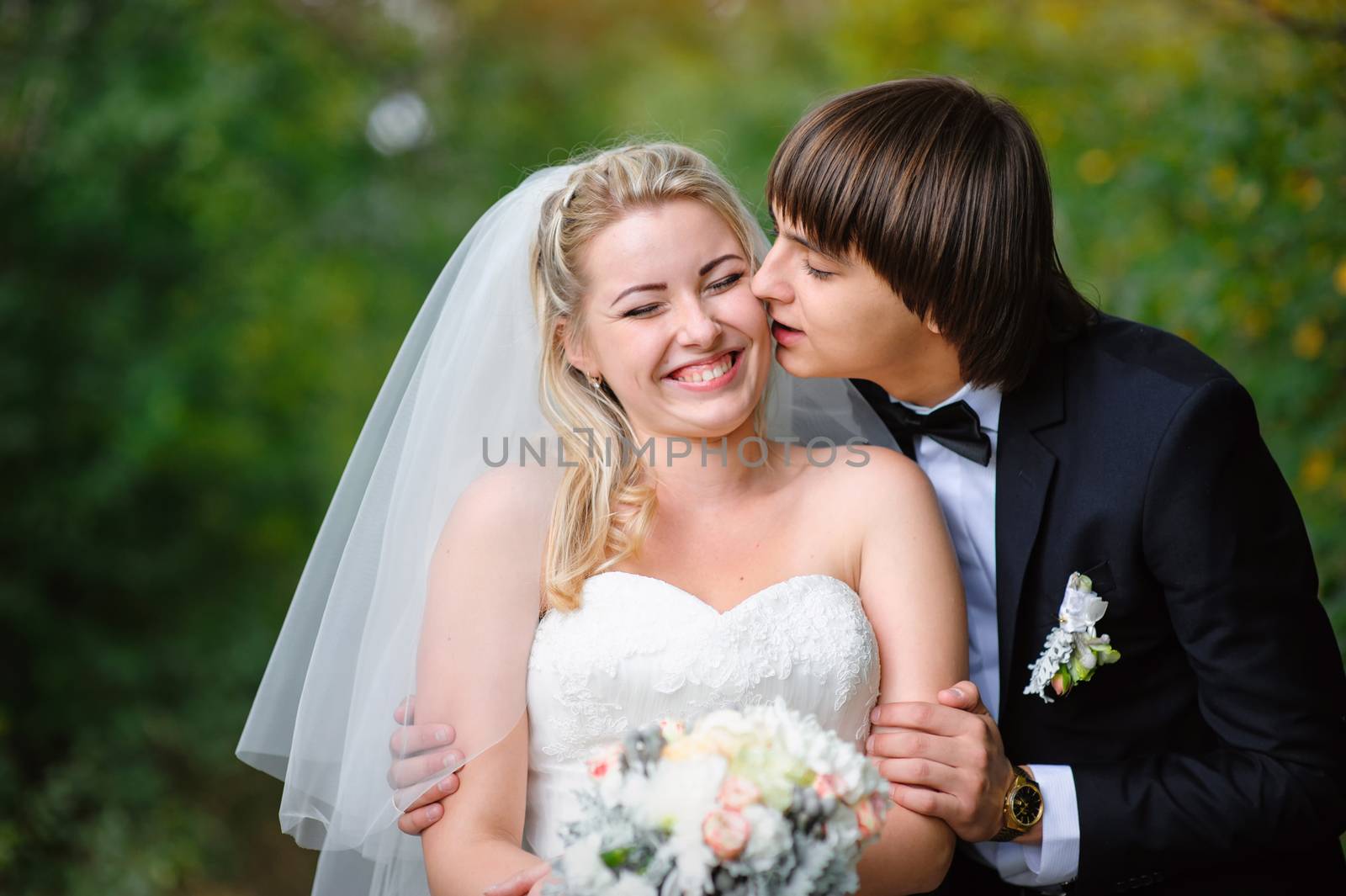 Happy bride and groom on their wedding 