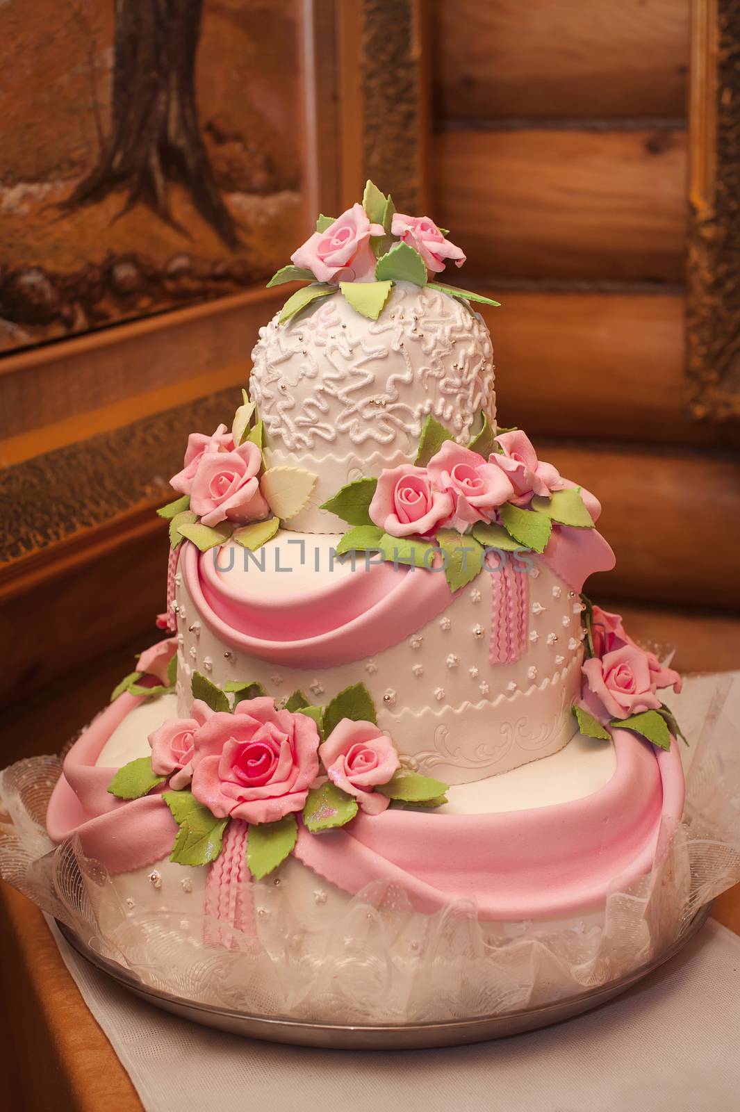 Wedding cake with luxury decorated in wedding party 