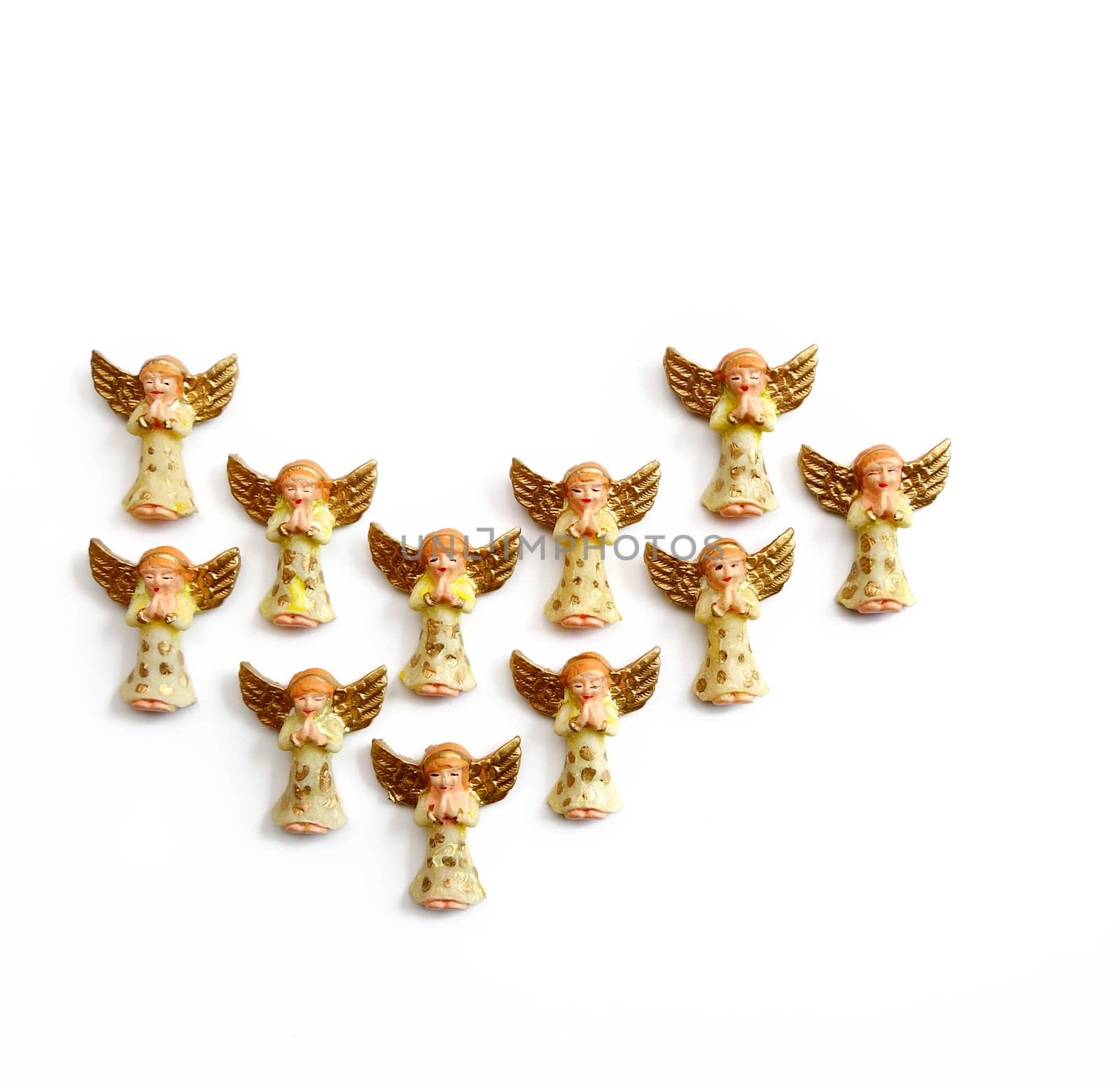 Gold christmas angel decoration over white 