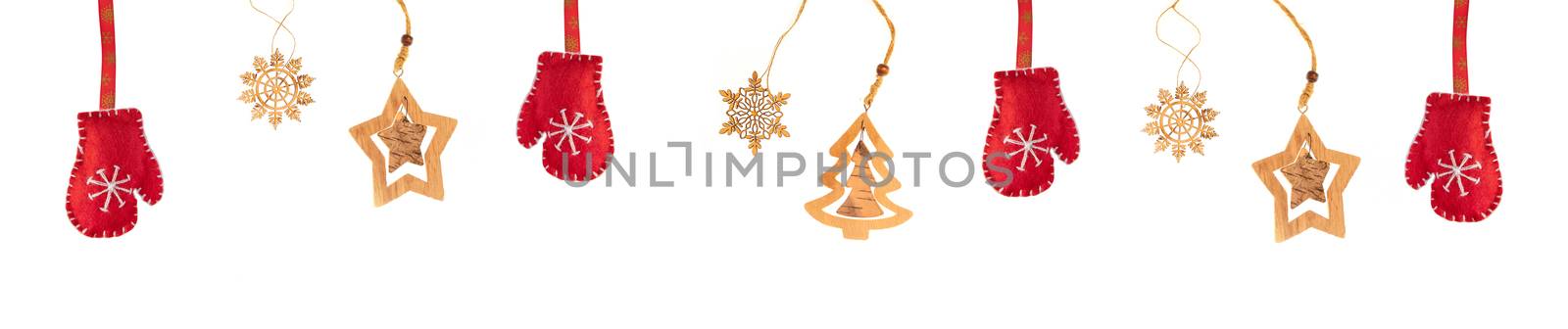 Christmas Toys red mitten and snowflake isolated on white background by timonko