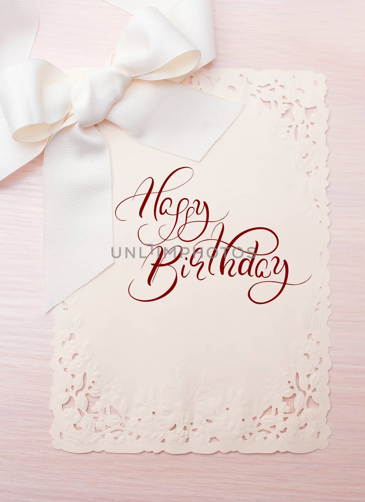 Background Holiday card with text Happy Birthday. Calligraphy lettering.