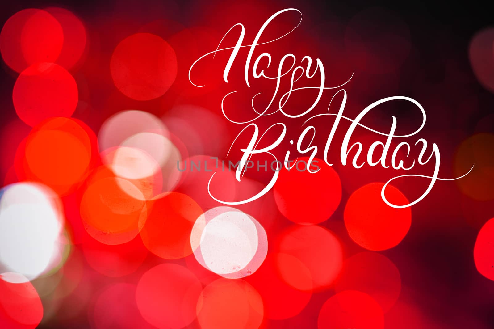City night lights Filtered color background with text Happy Birthday. Calligraphy lettering.
