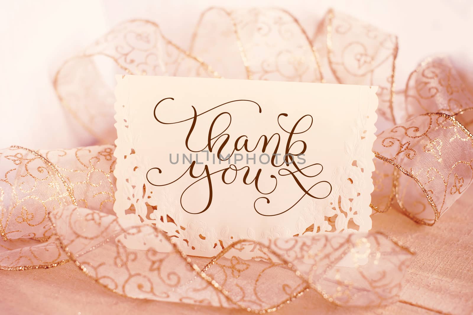 Greeting card for the holiday with text Thank you. Calligraphy lettering.