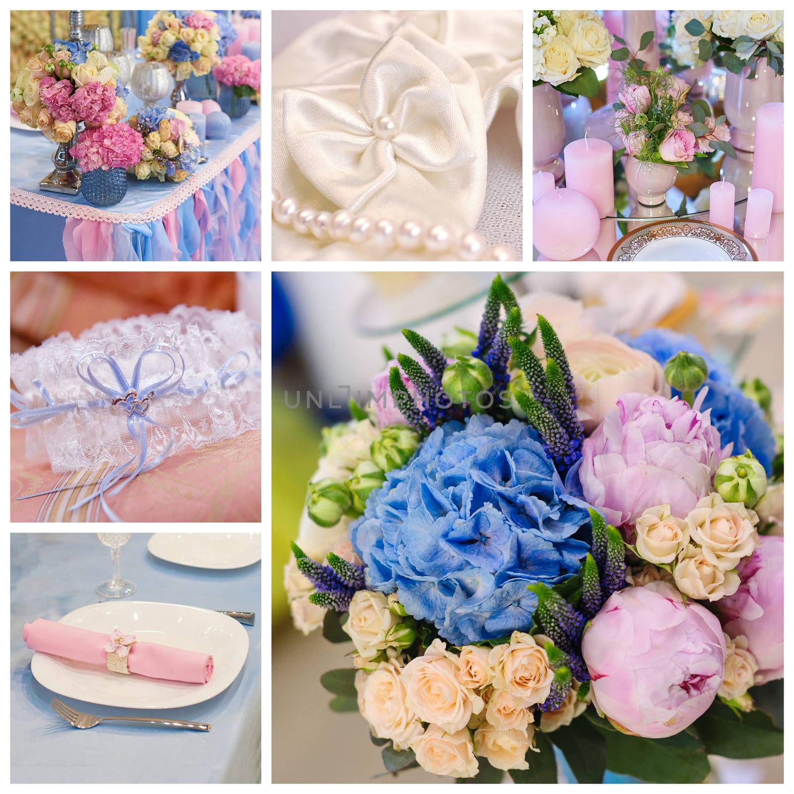 collage of beautiful bouquet and other accessories bride.
