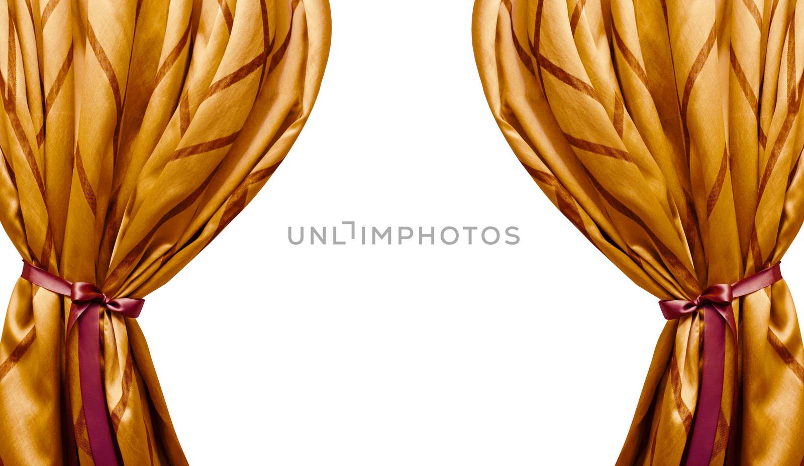 Beautiful luxury two golden curtain isolated on white background
