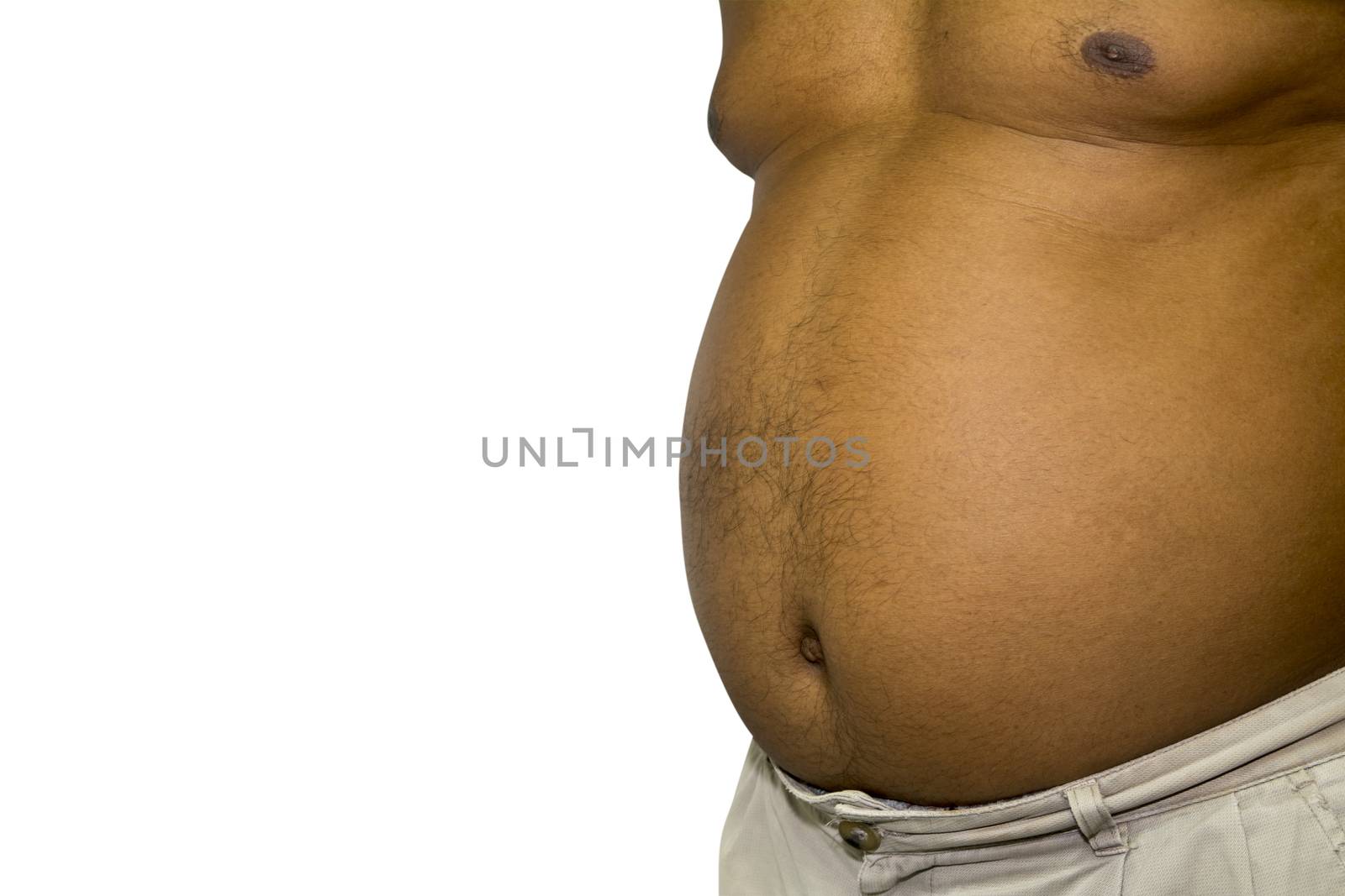 Belly Fat of black men's isolated on white with clipping path