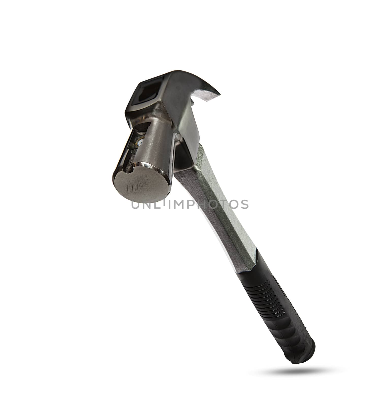 upper view of iron hammer on white background use for home working and diy tool ,industry equipment