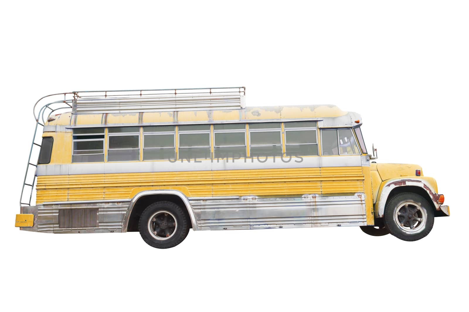 old yellow school bus isolated white background use for vintage and retro of vehicle and transport vehicle theme