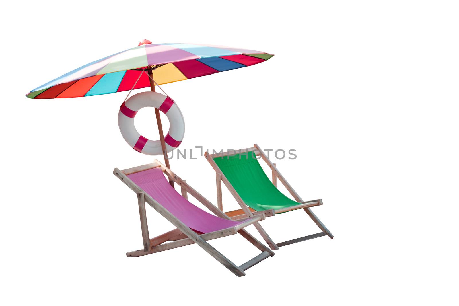 umbrella and couples wood chairs beach isolated white by khunaspix