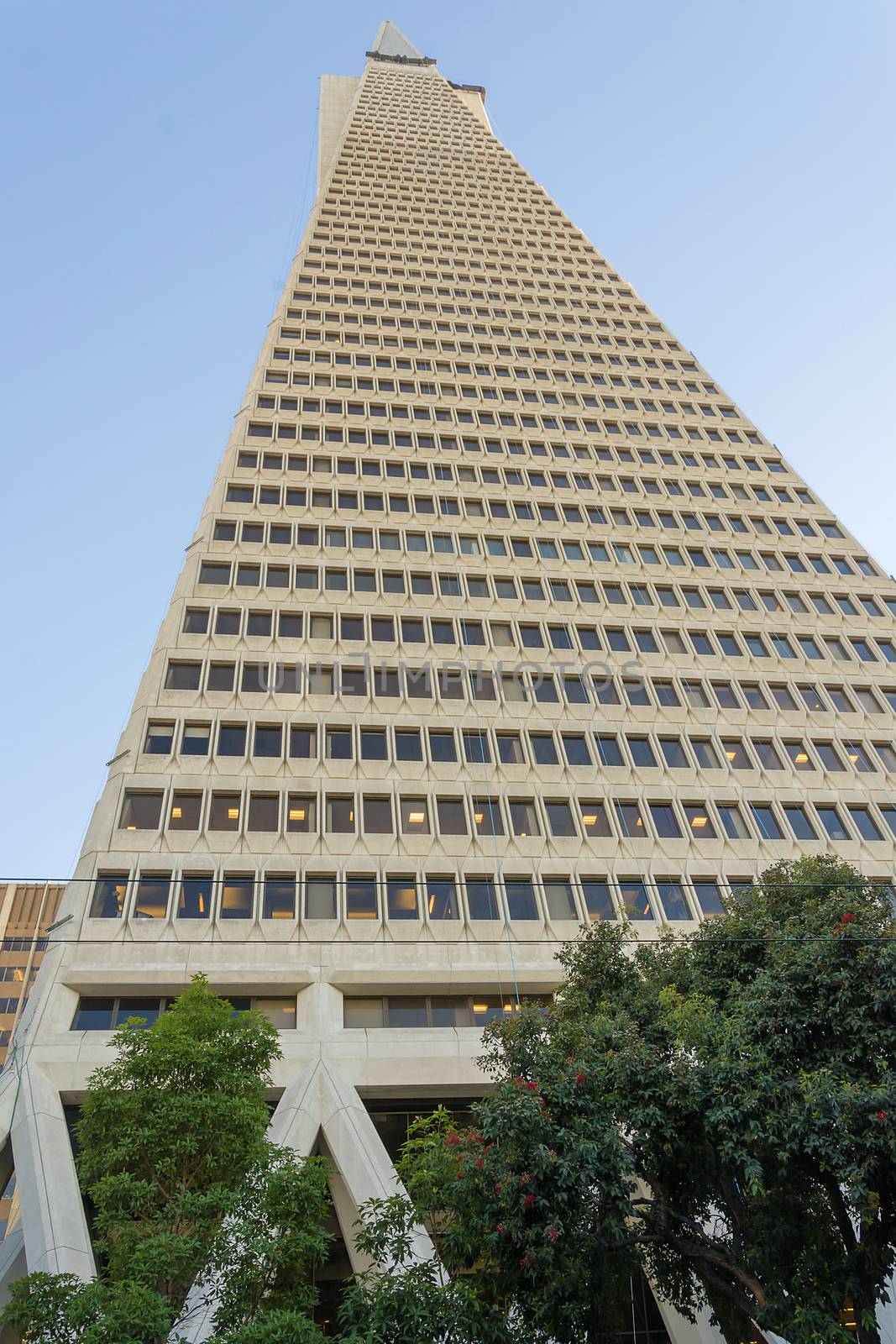 San Francisco, Ca, USA, October 22, 2016: Bottom view of the Transamerica Pyramid