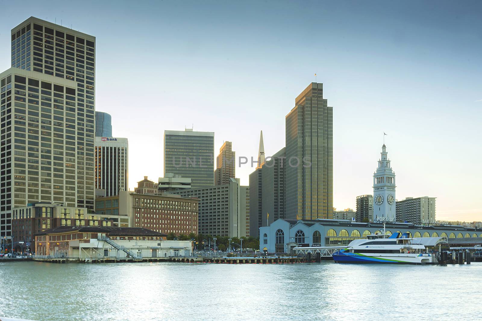 San Francisco, CA, USA, october 22, 2016; view of ferry building and San Francisco Skyline