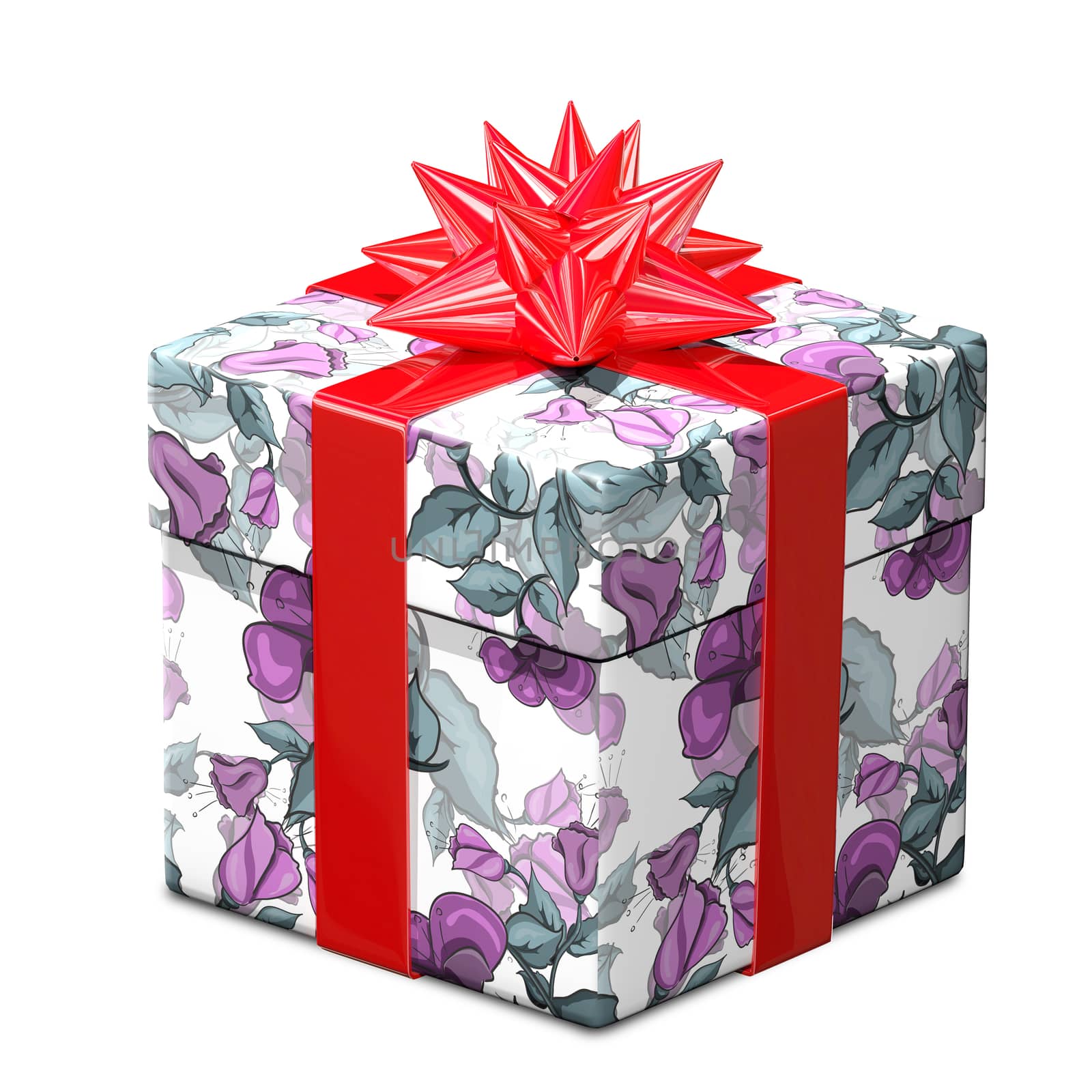 3D Illustration of a Gift with Flower Pattern by brux