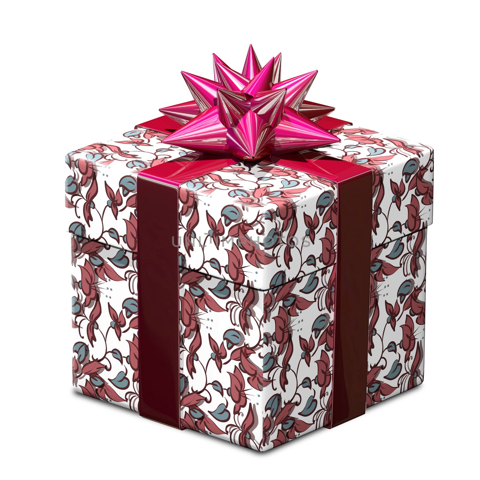 3D Illustration of a Gift with a Pattern and Red Ribbon