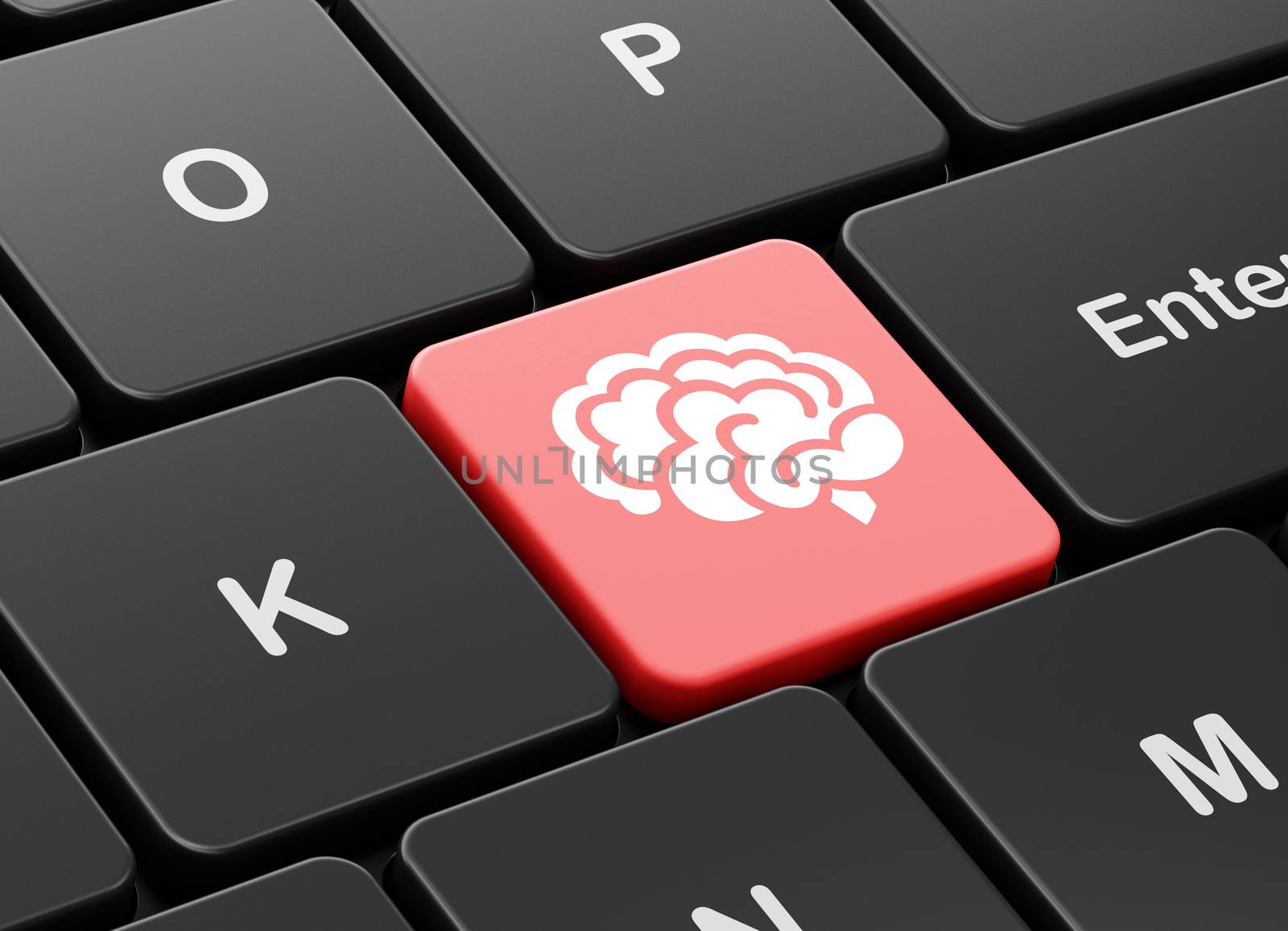 Science concept: computer keyboard with Brain icon on enter button background, 3D rendering