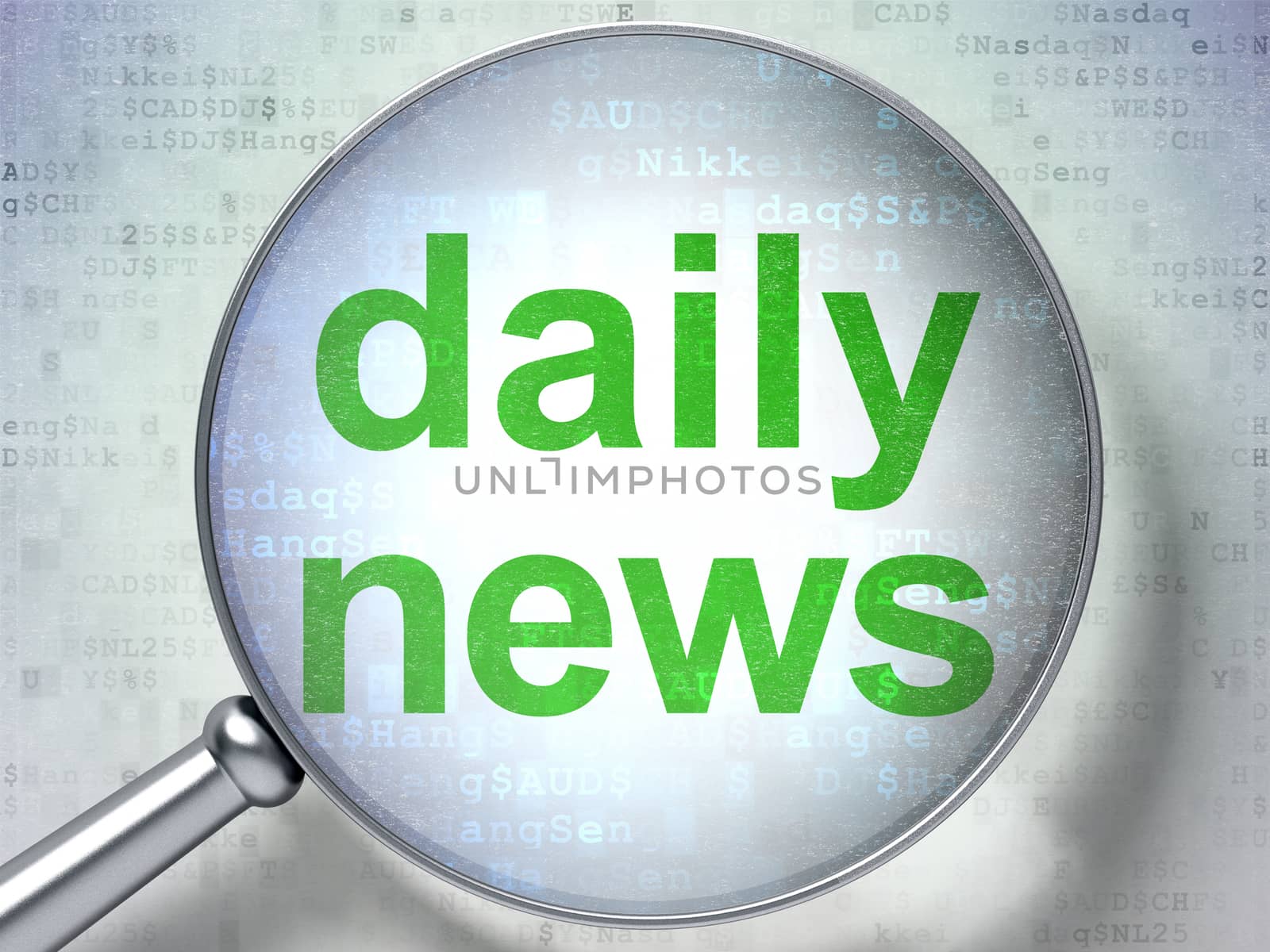 News concept: magnifying optical glass with words Daily News on digital background, 3D rendering