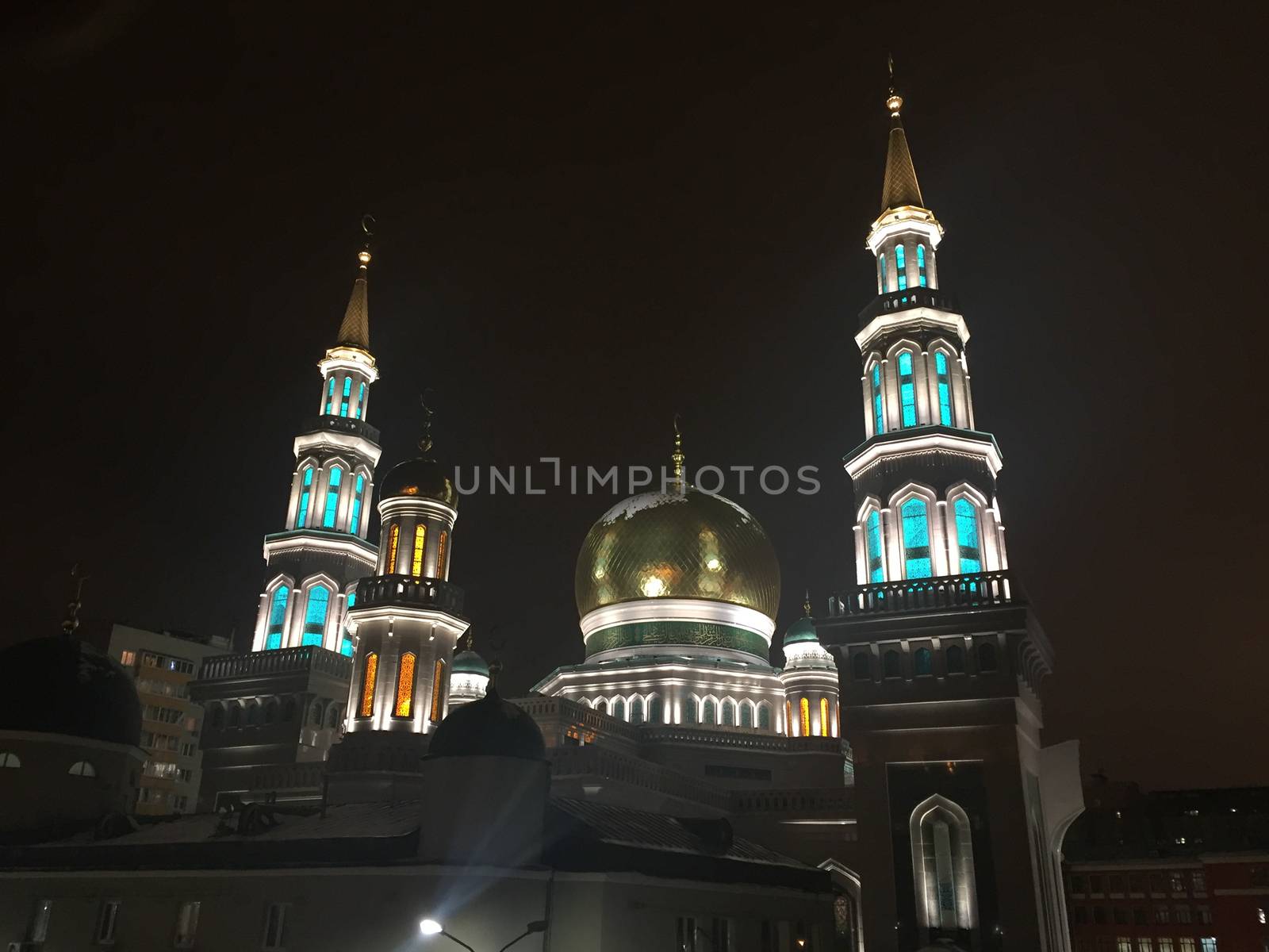 The largest Muslim church in Russia in the evening