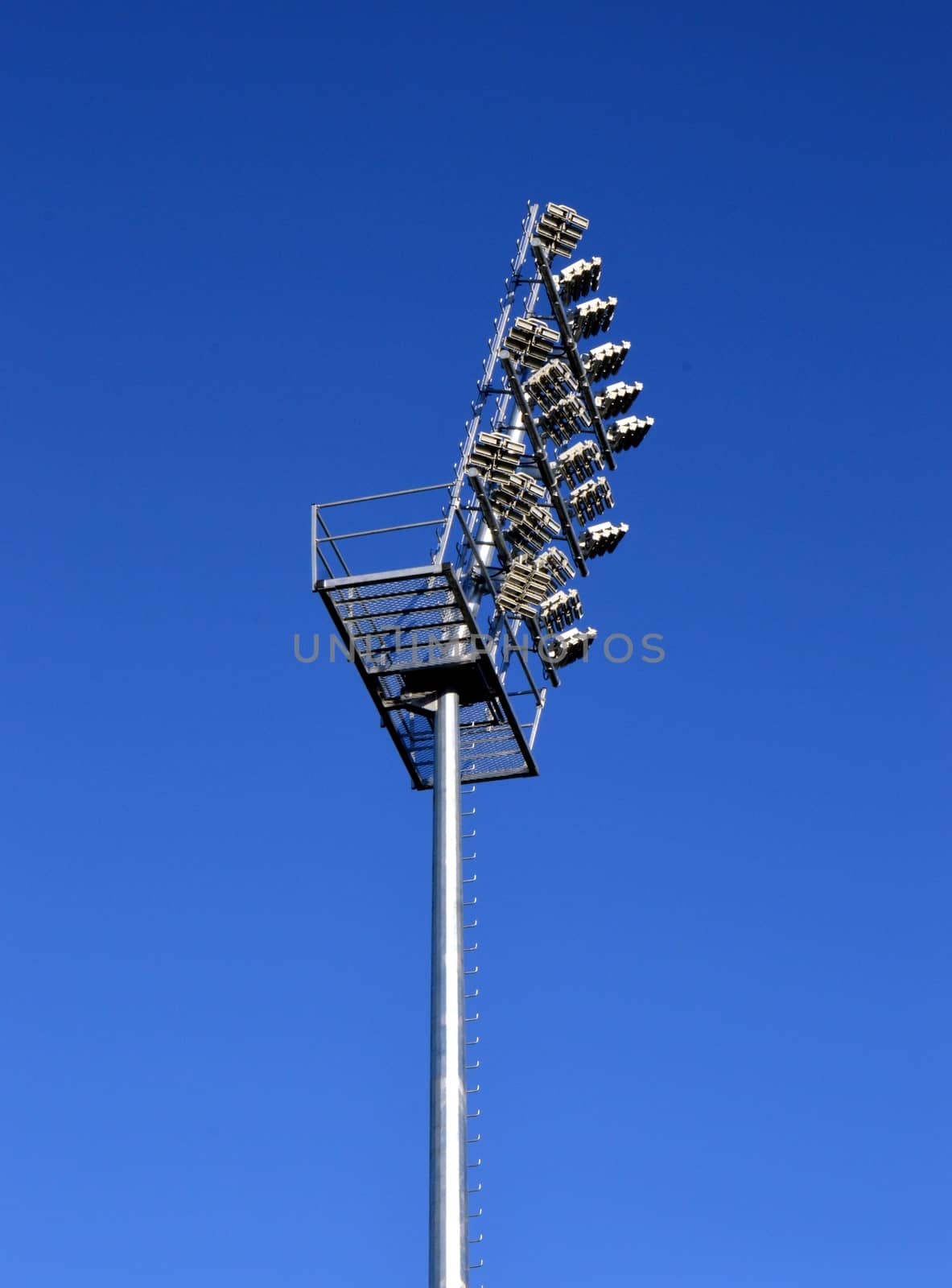 Lighting pylon of a football field with LED spotlights