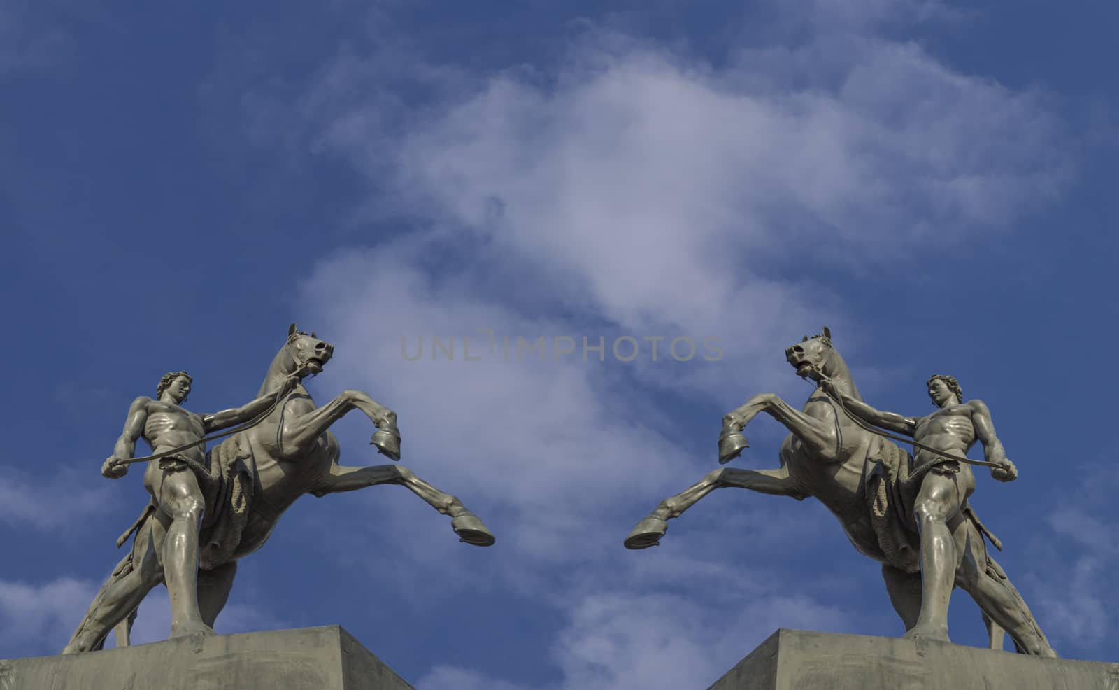 Horses sculpture Klodt on Anichkov bridge in St. Petersburg Russia