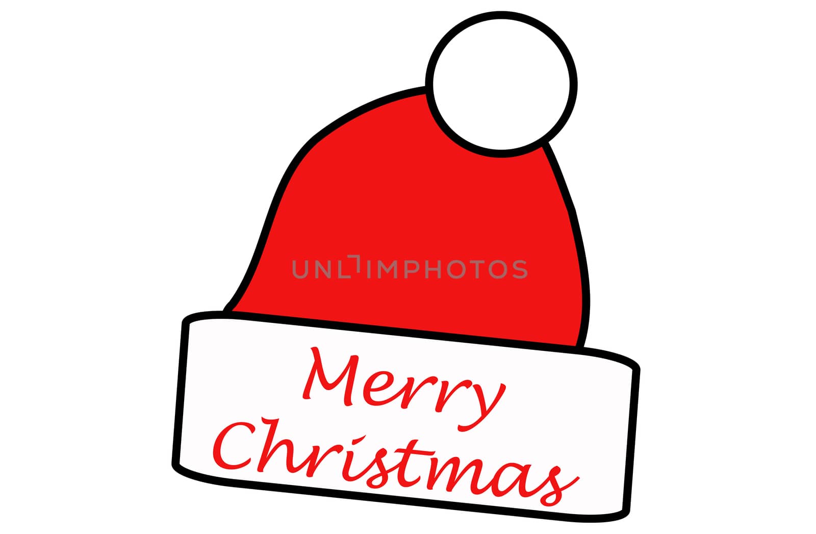 Simple santa hat and the words Merry Christmas, christmas card