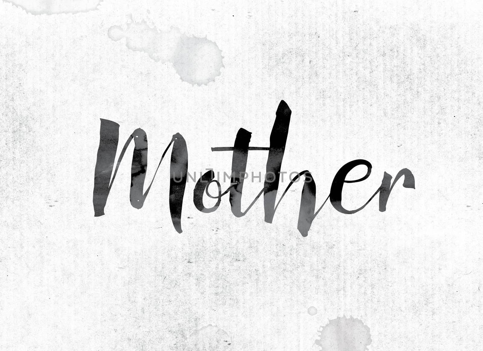 The word "Mother" concept and theme painted in watercolor ink on a white paper.