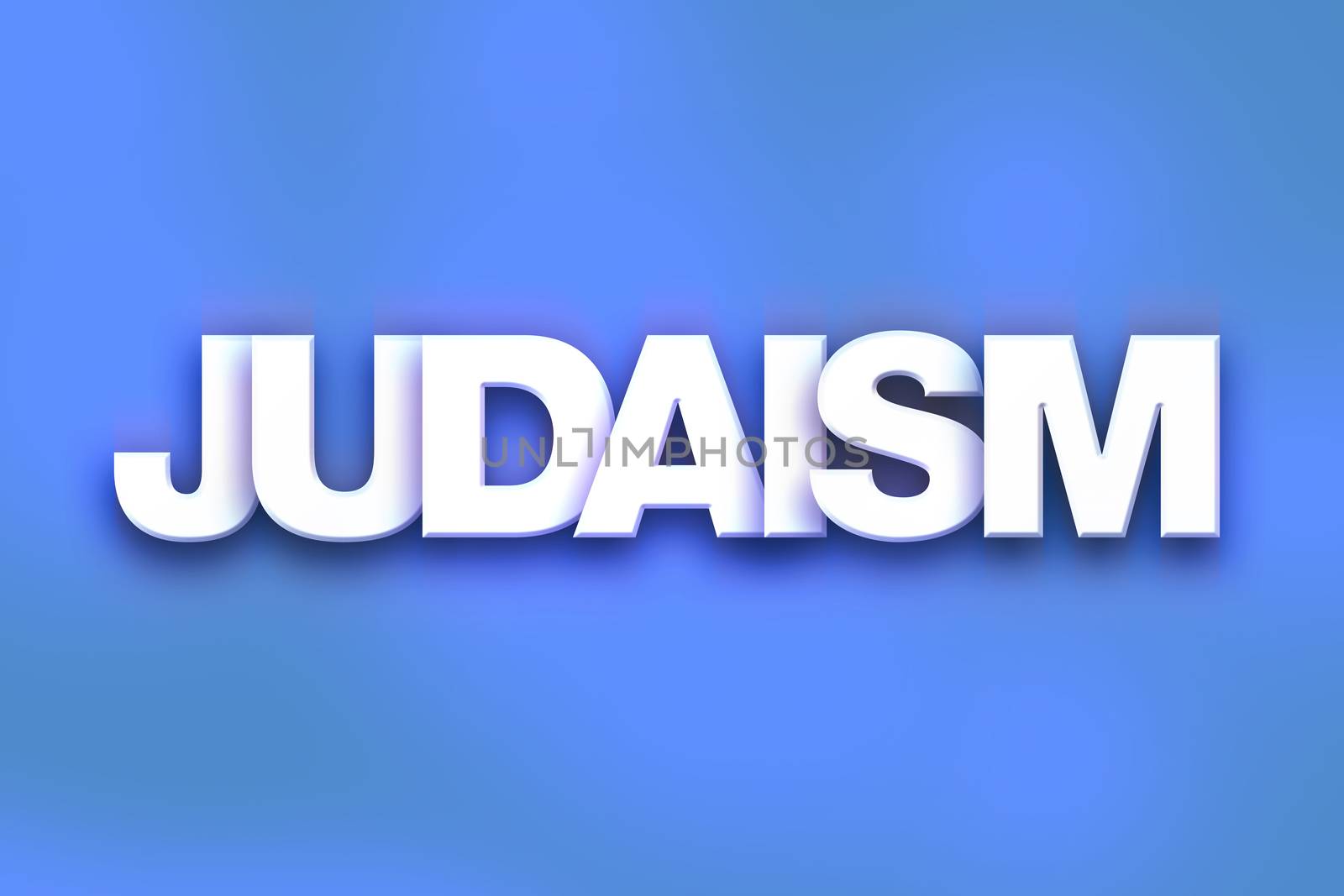 The word "Judaism" written in white 3D letters on a colorful background concept and theme.