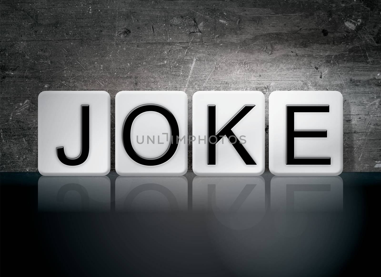 The word "Joke" written in white tiles against a dark vintage grunge background.