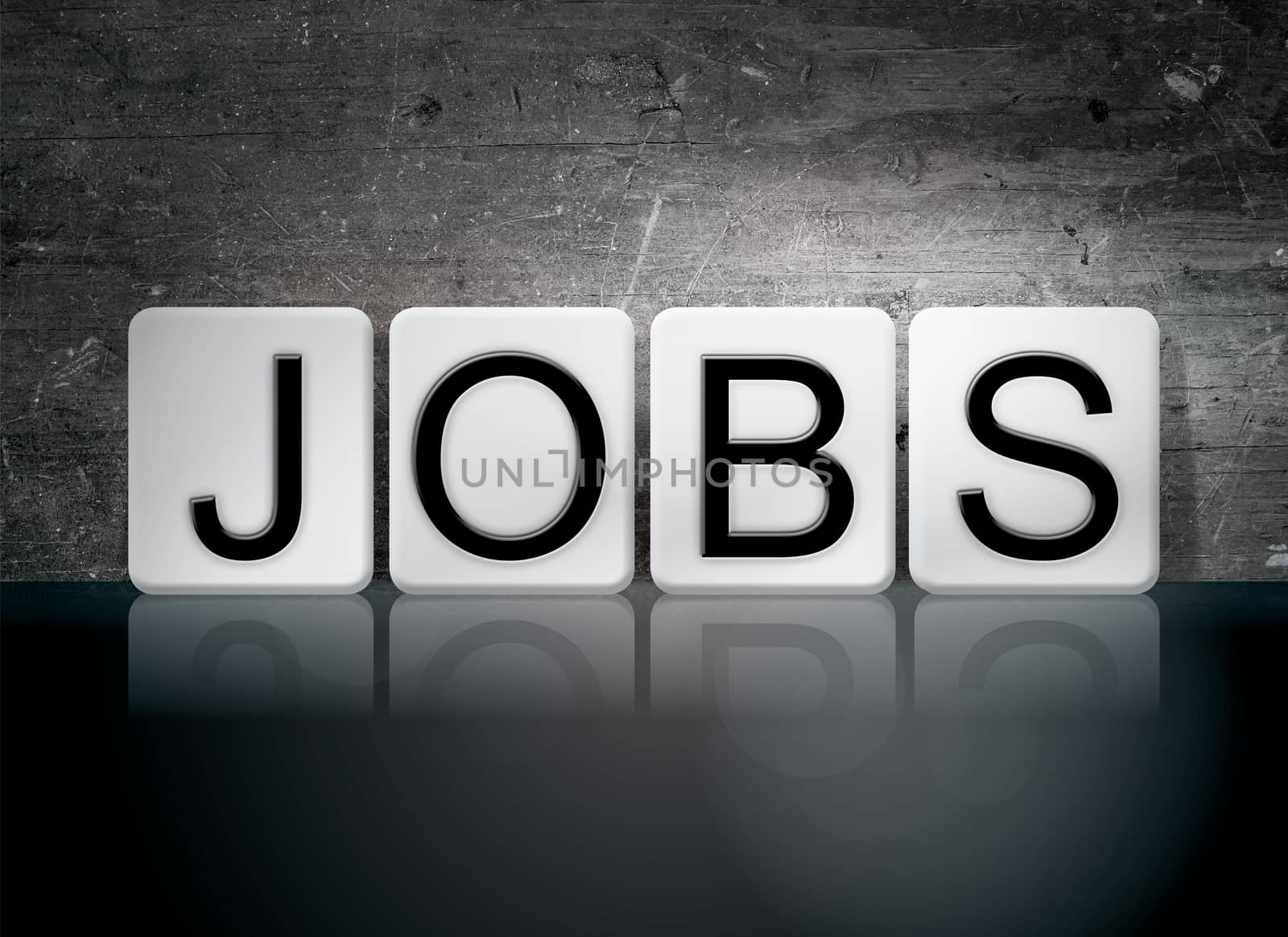 The word "Jobs" written in white tiles against a dark vintage grunge background.