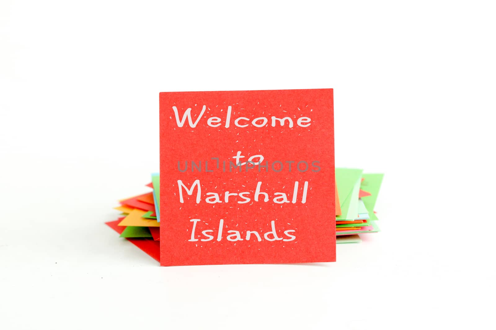 picture of a red note paper with text welcome to marshall islands