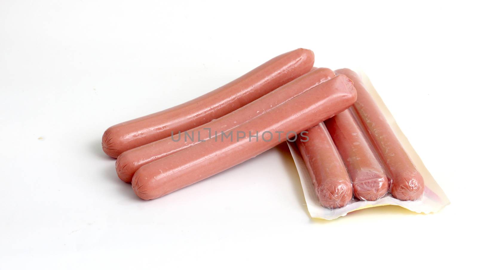 picture of a hot dog sausages on white background